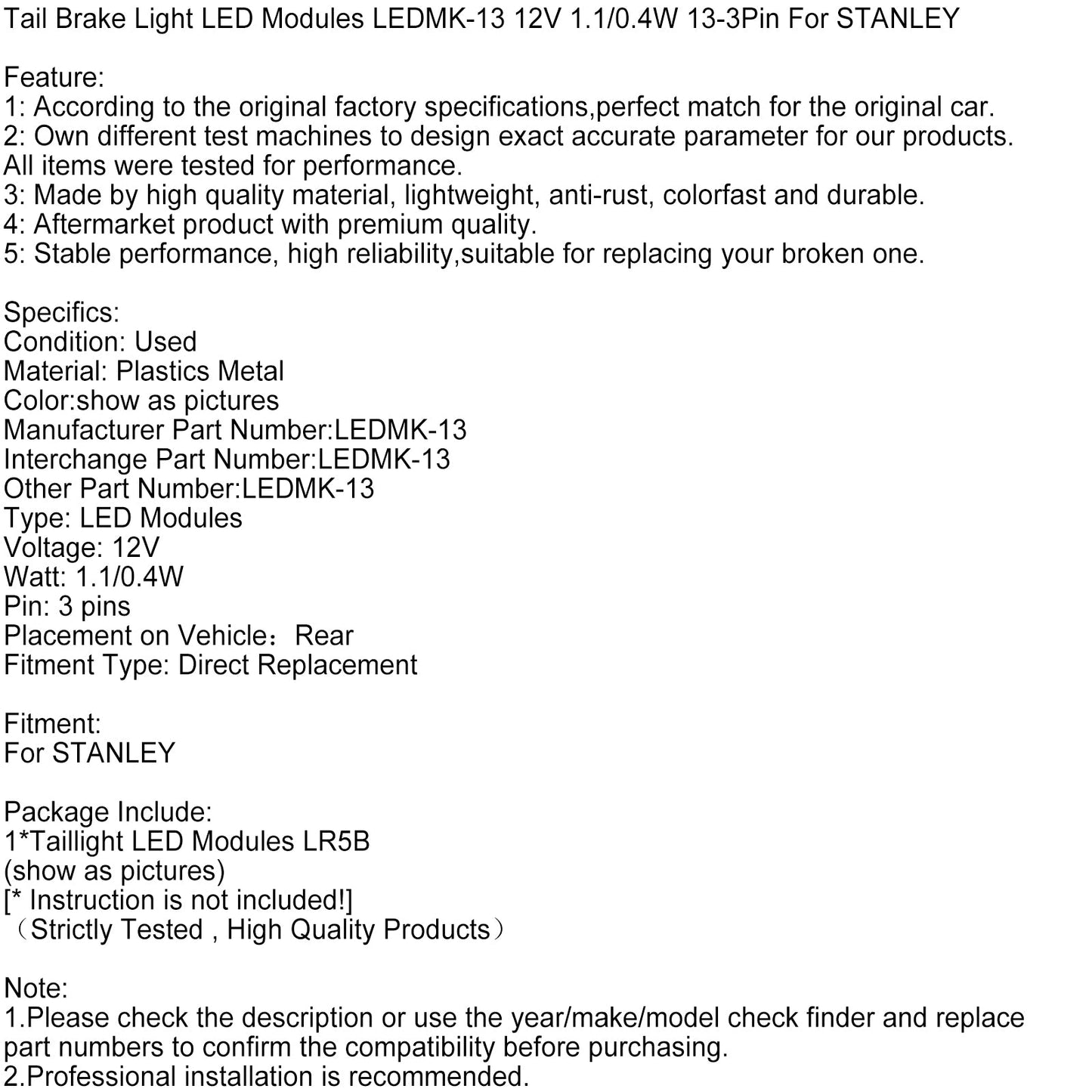 Moduli LED per luce posteriore freno LEDMK-13 12V 1,1/0,4W 13-3Pin per STANLEY