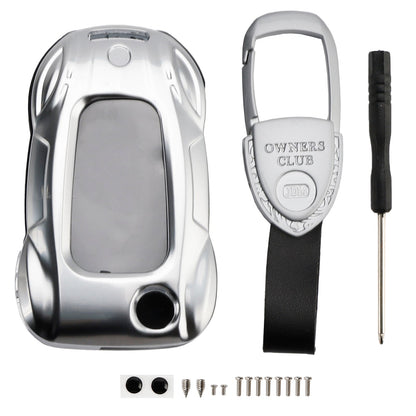 Custodia in lega di zinco e pelle per chiave auto VW Polo Skoda, colore argento