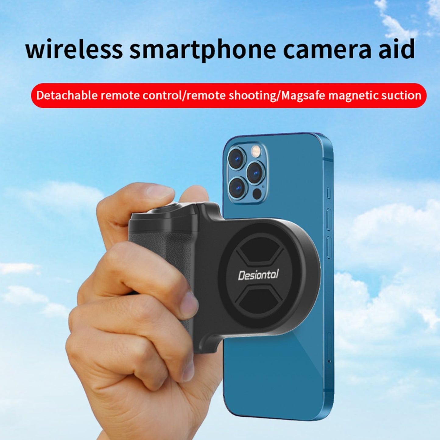 PH-30b Clip per selfie magnetica per telefono cellulare con ventosa magnetica, maniglia per scatto wireless