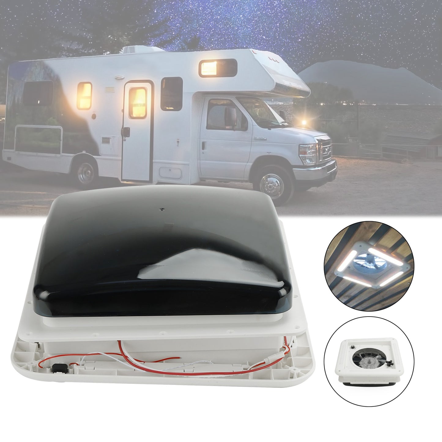 Ventilatore da tetto per camper da 11 pollici, motore a 3 velocità, lucernario da 12 V con luce a LED
