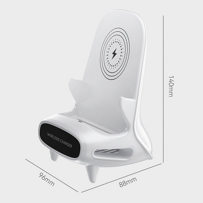 3 in 1 V8 Mini Sedia Caricabatterie Wireless Supporto per Telefono Supporto per Ricarica Telefono Altoparlante