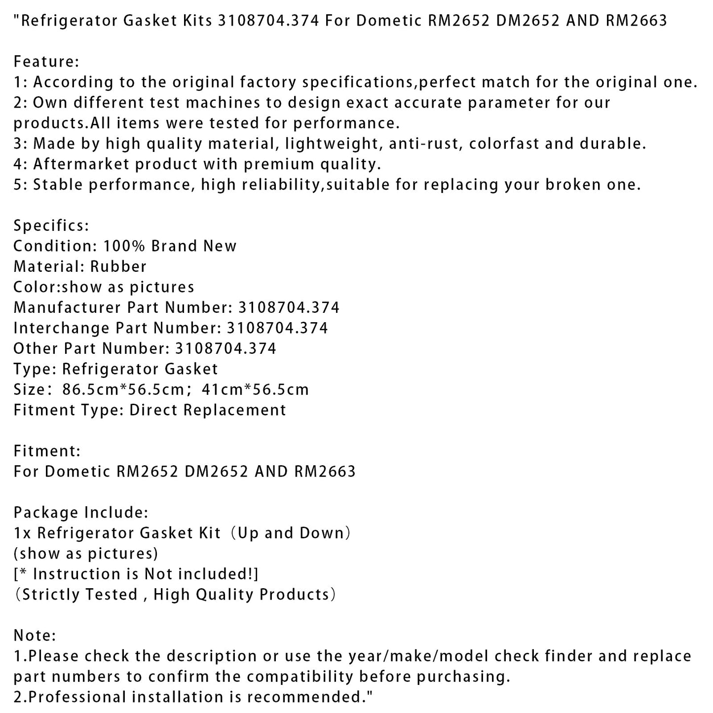 Kit guarnizioni frigorifero 3108704.374 per Dometic RM2652 DM2652 e RM2663