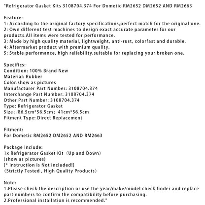 Kit guarnizioni frigorifero 3108704.374 per Dometic RM2652 DM2652 e RM2663