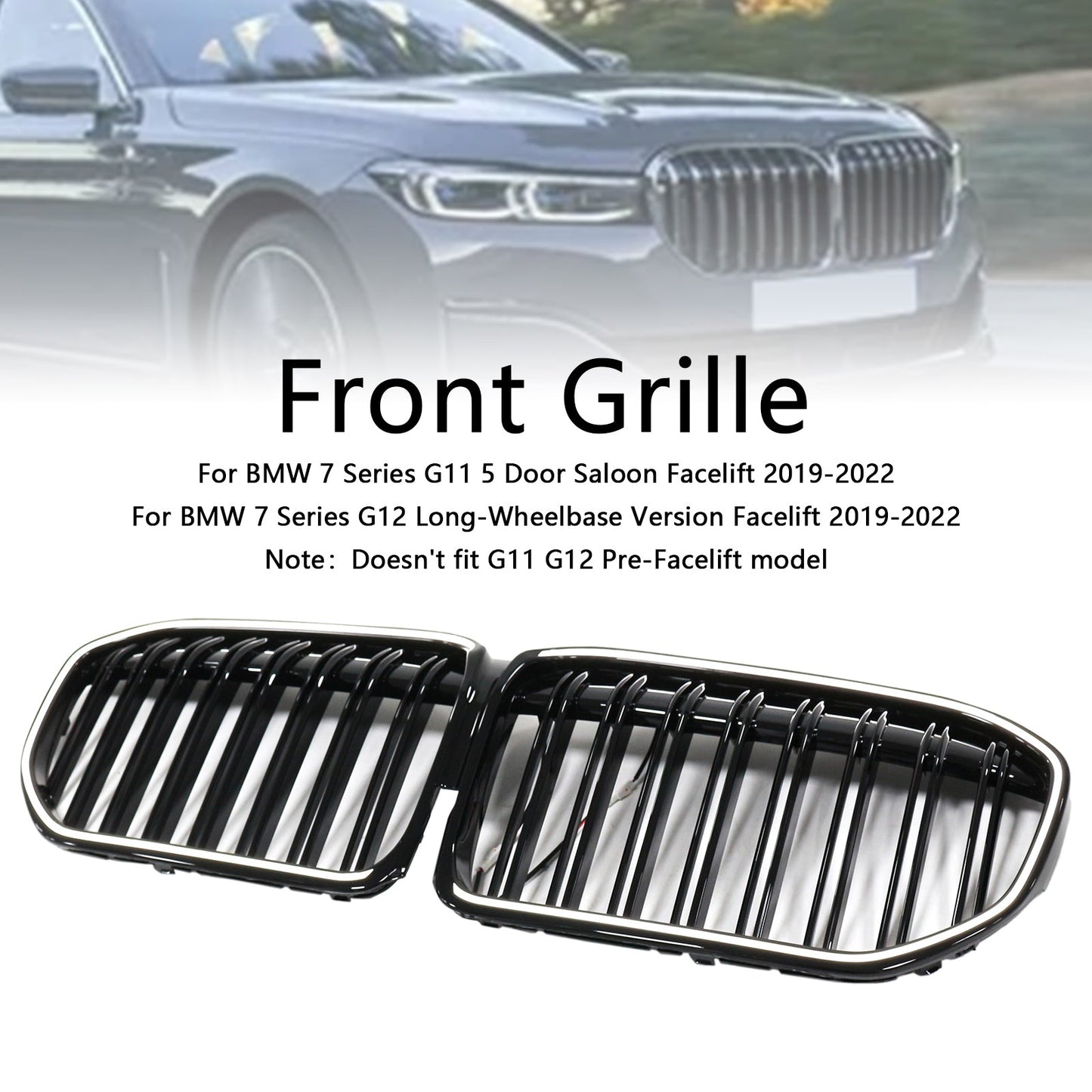 Griglia anteriore nera lucida a doppia stecca per BMW Serie 7 G11 G12 2019-2022