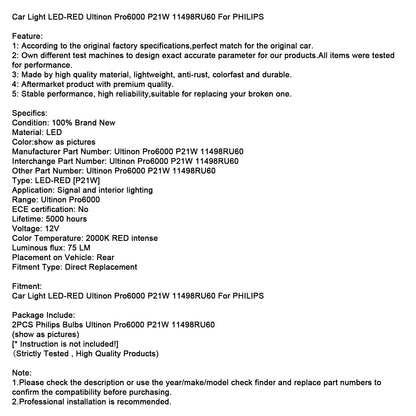 Luce auto LED-ROSSA Ultinon Pro6000 P21W 11498RU60 per PHILIPS
