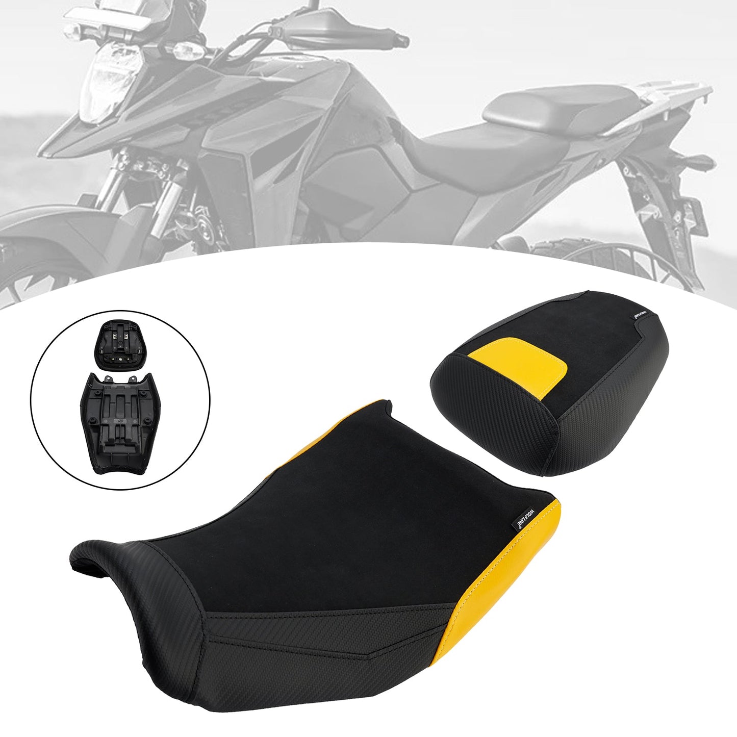 Cuscino inferiore per sella conducente e passeggero Suzuki V-Strom250Sx 2024-2025, colore giallo.