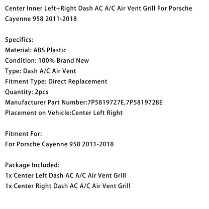 Bocchetta aria condizionata centrale sinistra+destra per Porsche Cayenne 958 2011-2018