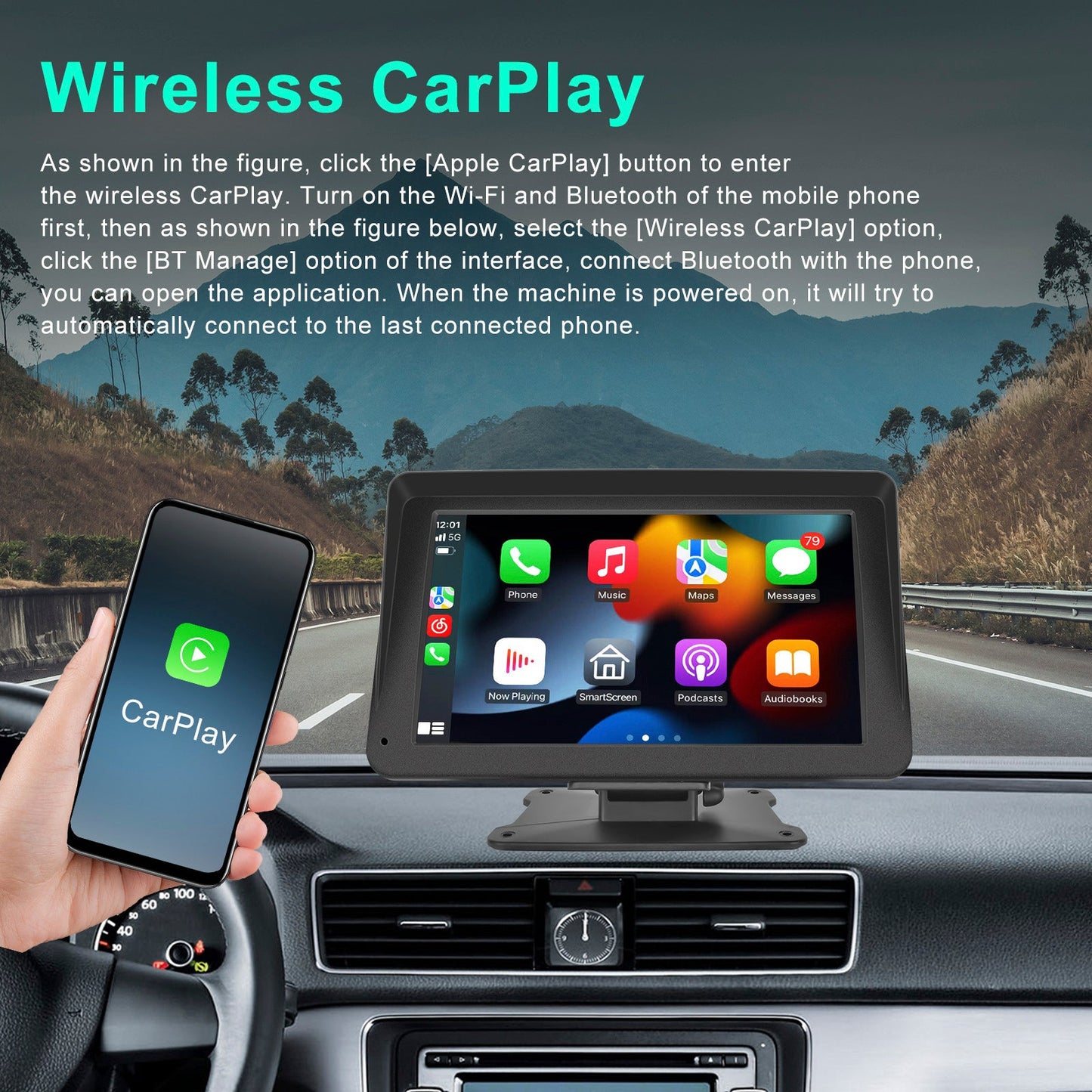 Lettore multifunzione CarPlay da 7 pollici, Apple AirPlay, Android, telecamera di proiezione