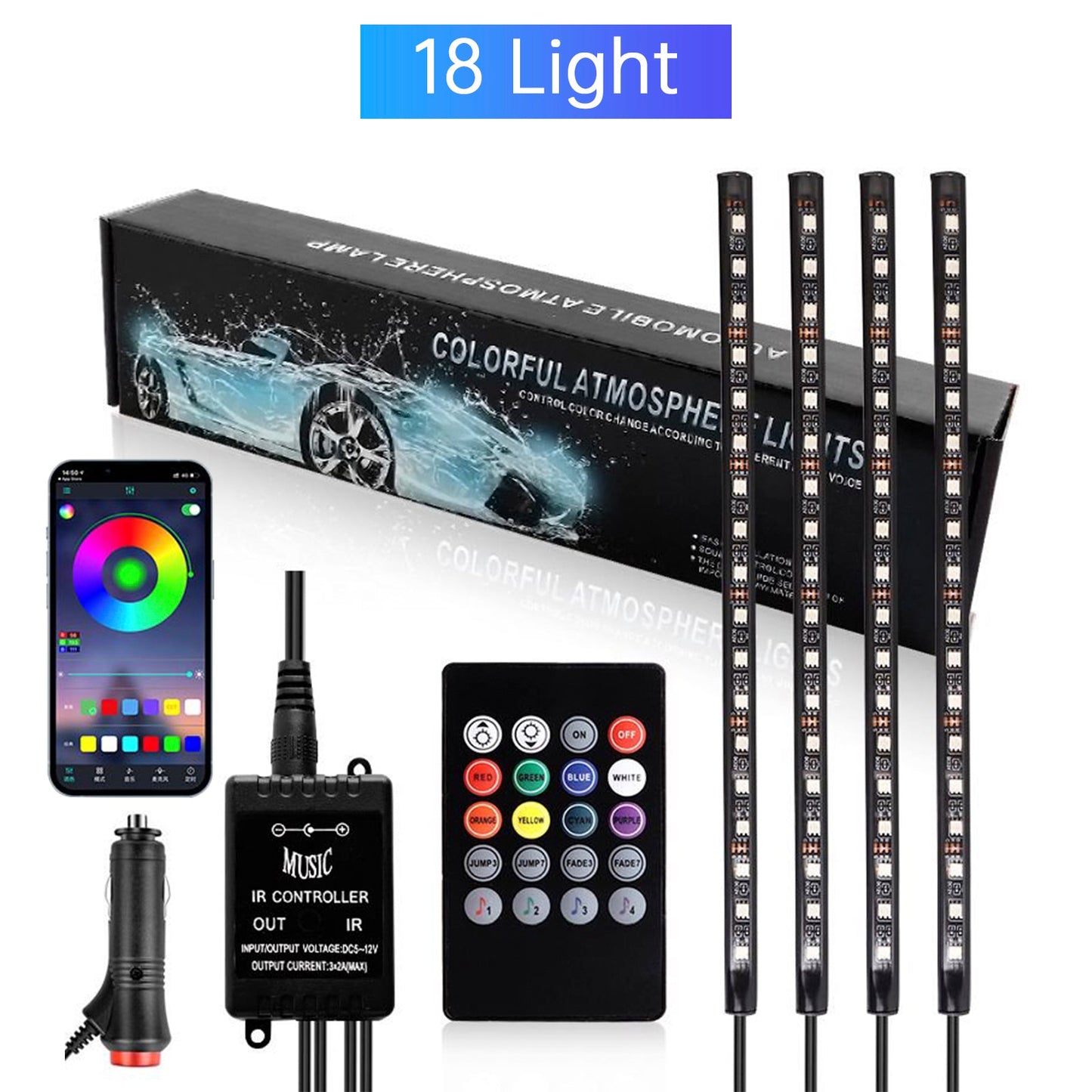 Strisce luminose a LED RGB per interni auto con controllo remoto e APP