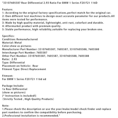 Differenziale posteriore BMW Serie 1 F20 F21 116D rapporto 2,93 33107605587