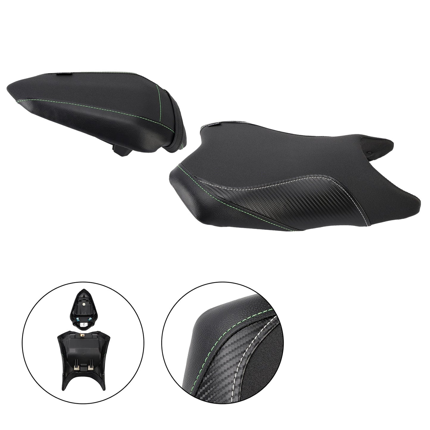 Kit cuscini passeggero anteriore e posteriore Raider per Kawasaki Ninja 500 Z500 2024-2025, colore nero.