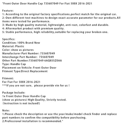 Tappo maniglia porta esterna anteriore Fiat 500X 2016-2021 735607049