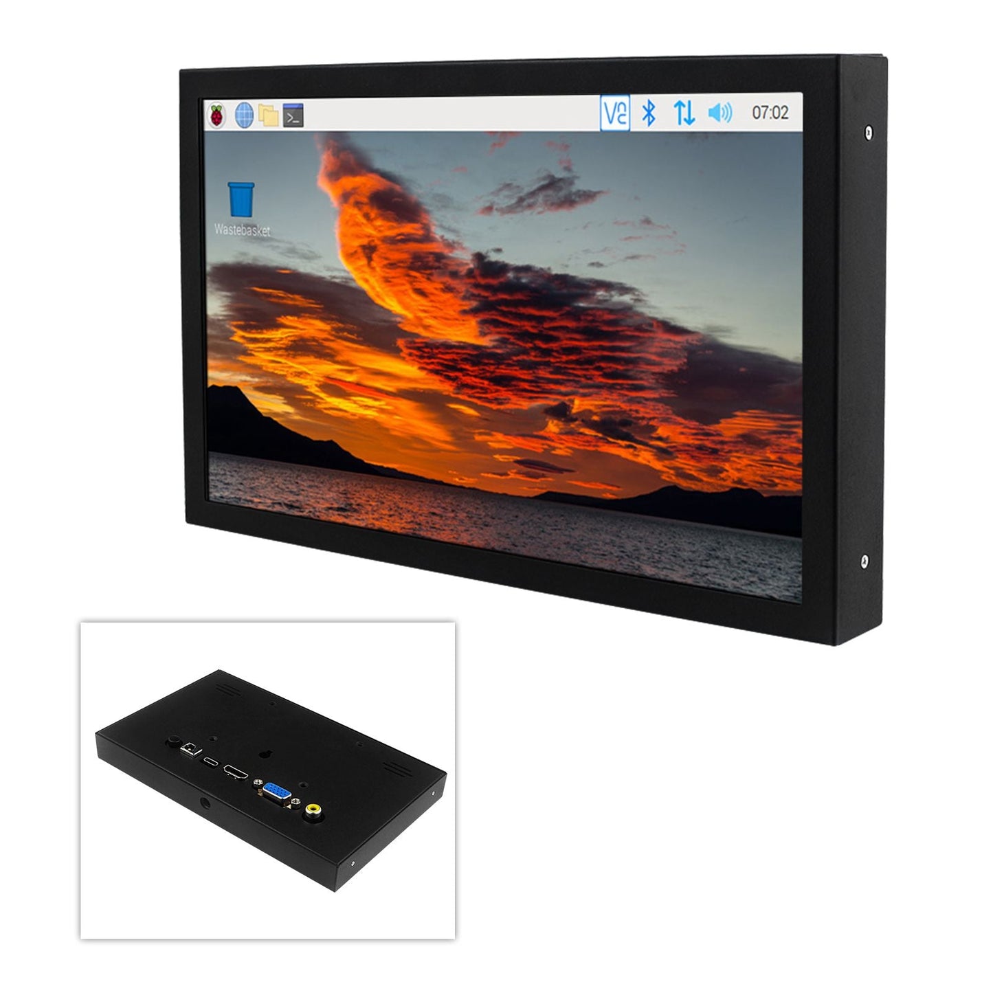 Schermo di monitoraggio per PC Raspberry Pi con display IPS HD da 7 pollici, interfaccia VGA/AV/HDMI