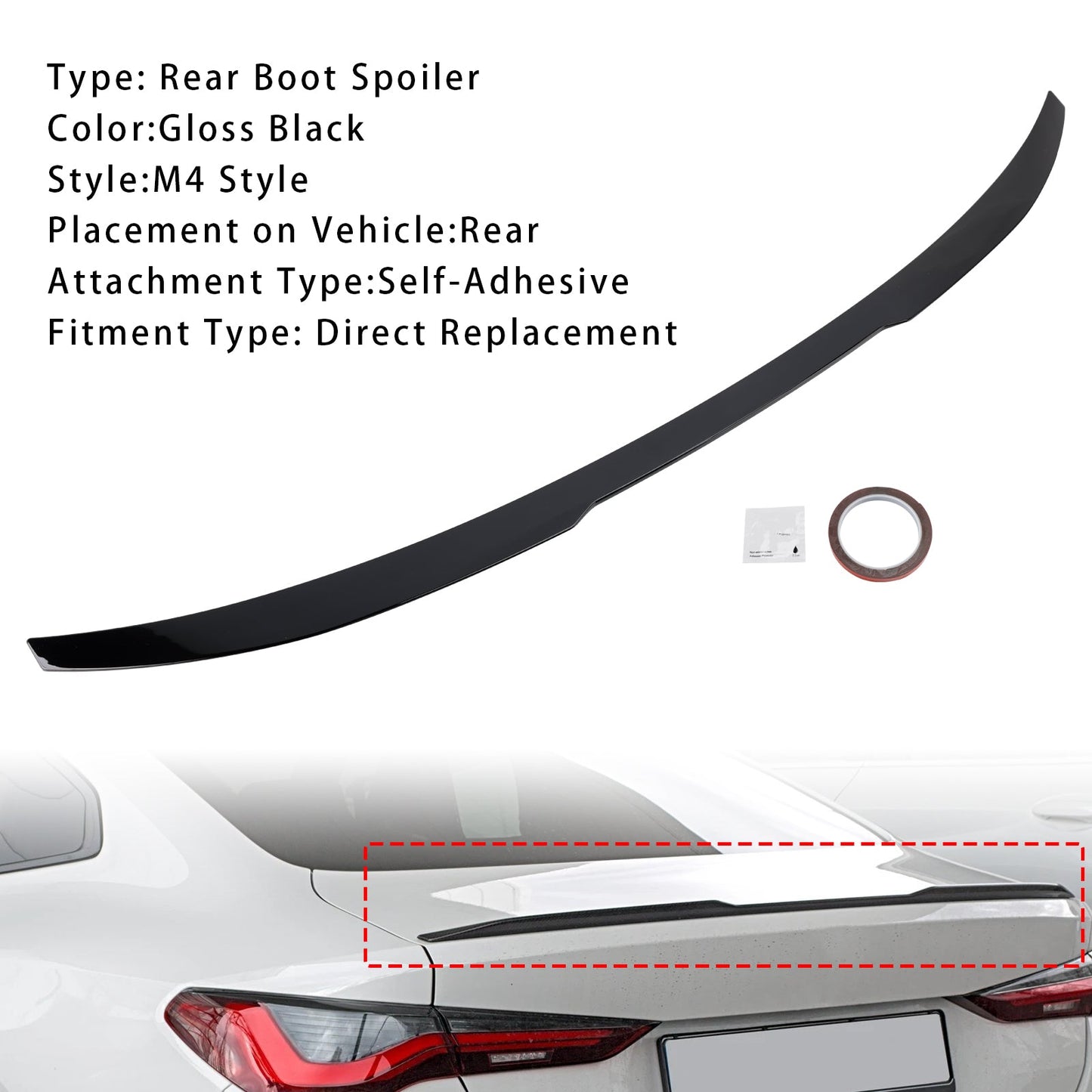 Spoiler posteriore nero lucido per BMW Serie 4 G22 G82 Coupé 2020+ stile M4