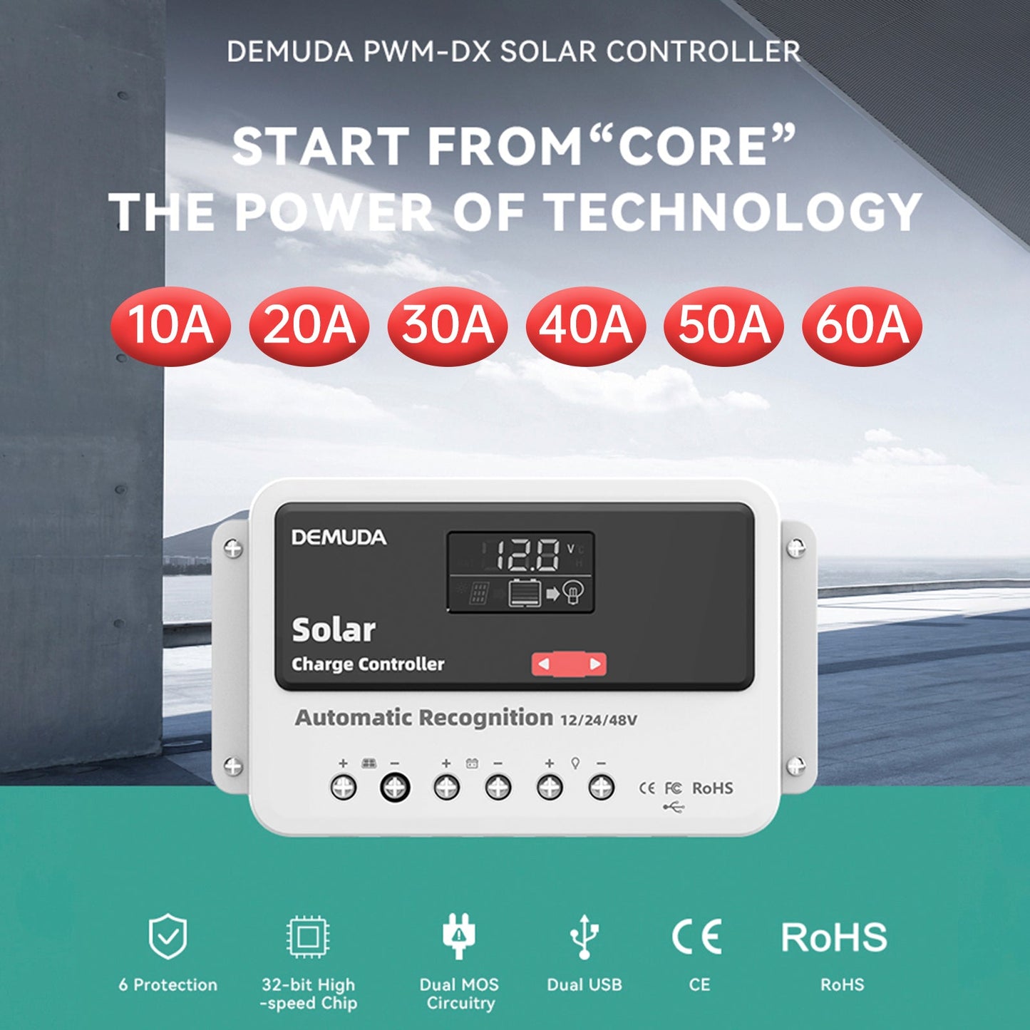 Regolatore solare automatico PWM 12V24V48V 10A-60A, regolatore solare in ferro fosfato