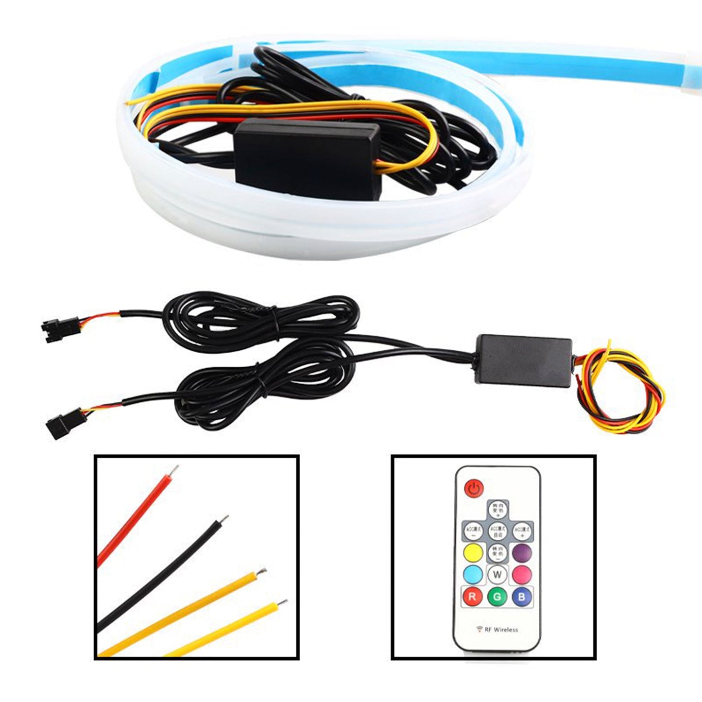 Striscia per sopracciglia con luce iridescente per fari diurni a LED ultrasottili per auto con telecomando da 30 cm