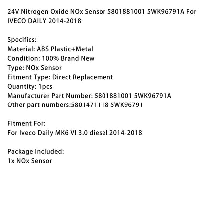 Sensore di ossido di azoto NOx Iveco Daily MK6 VI 3.0 diesel 24V 2014-2018 5801881001 5WK96791A