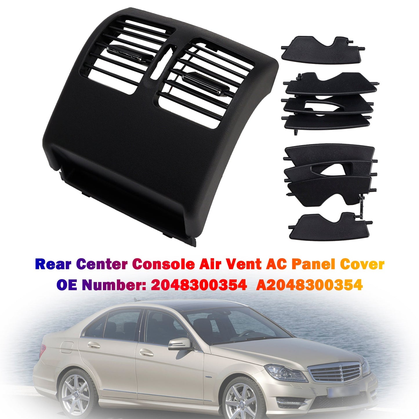 Copertura del pannello di ventilazione della console centrale posteriore per Mercedes Benz Classe C W204 2007-2014, nera