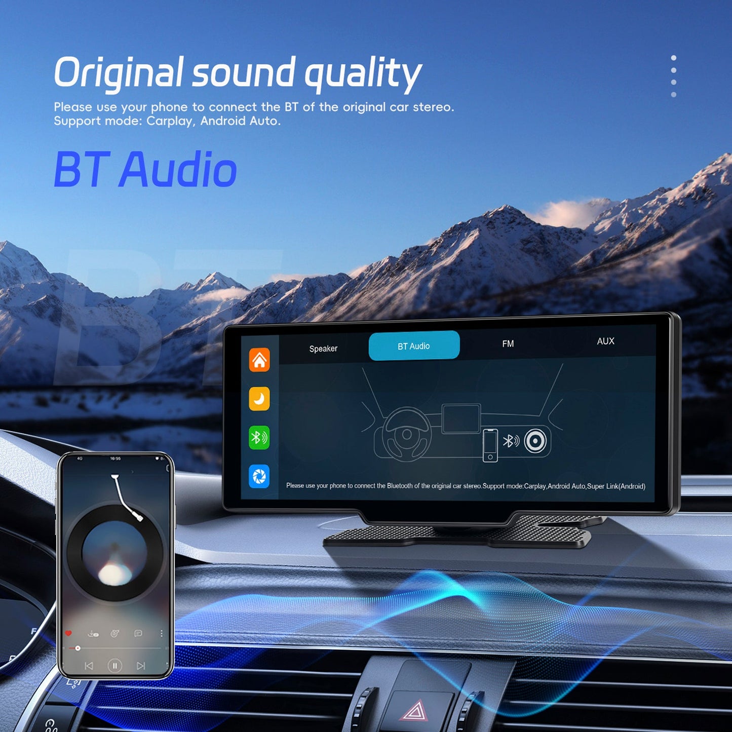 Navigazione per auto portatile Bluetooth da 10,26"", autoradio wireless Carplay, telecamera AHD