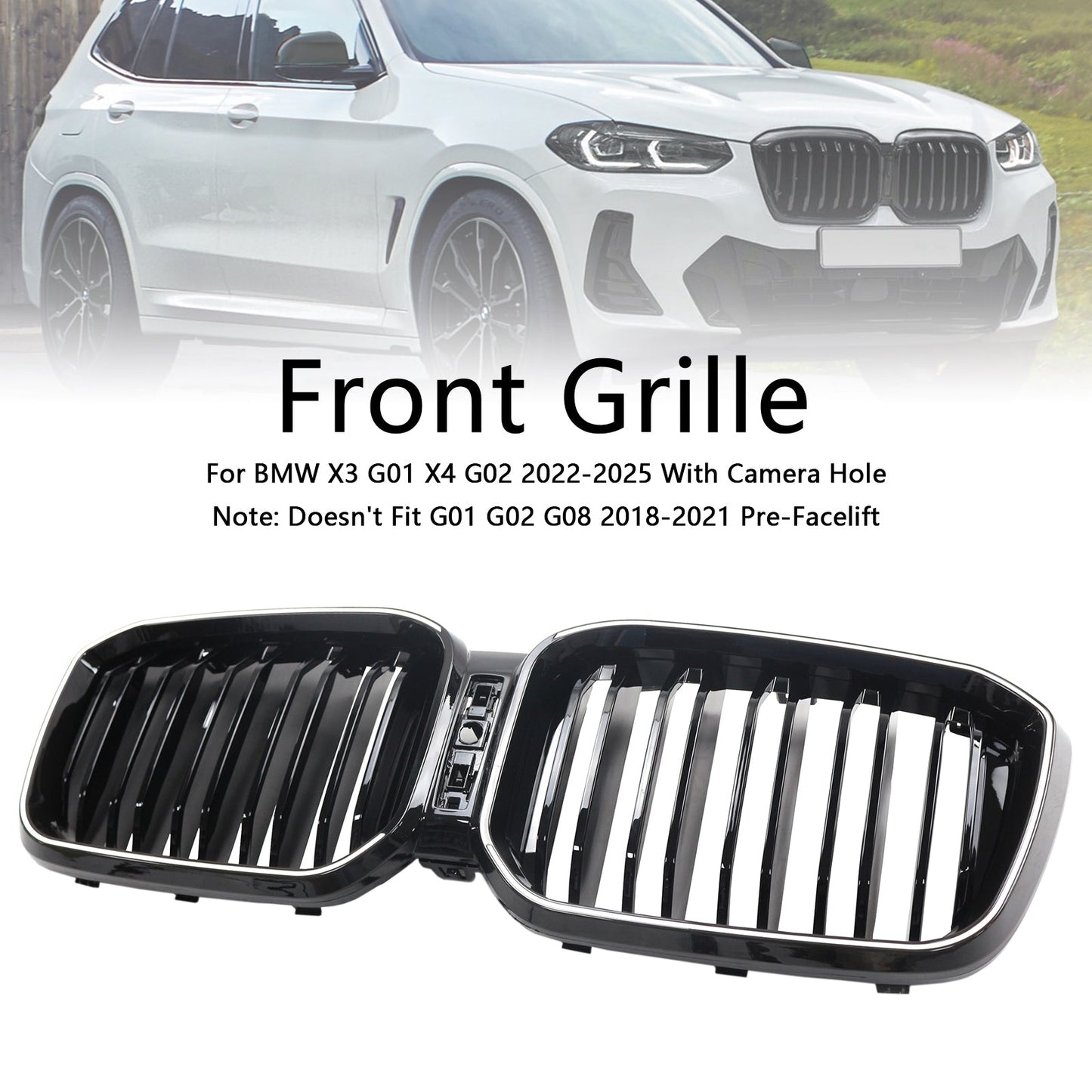 Griglia a doppio rene per paraurti nero lucido BMW X3 G01 X4 G02 2022-2025