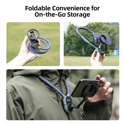 Supporto magnetico per collo con sgancio rapido e assorbimento degli urti per telefono cellulare