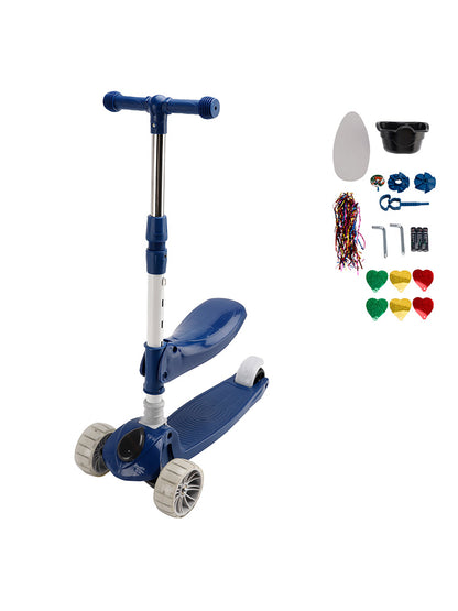 2-in-1 bambini scooter pieghevole seduta luce 3 ruote regolabile pieghevole barra blu