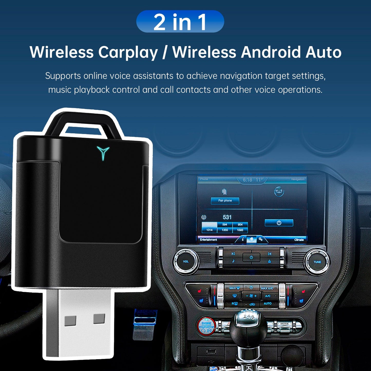 Adattatore wireless 2 in 1 per Apple CarPlay e Android Auto, cablato per auto con CarPlay wireless