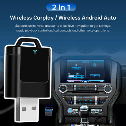 Adattatore wireless 2 in 1 per Apple CarPlay e Android Auto, cablato per auto con CarPlay wireless