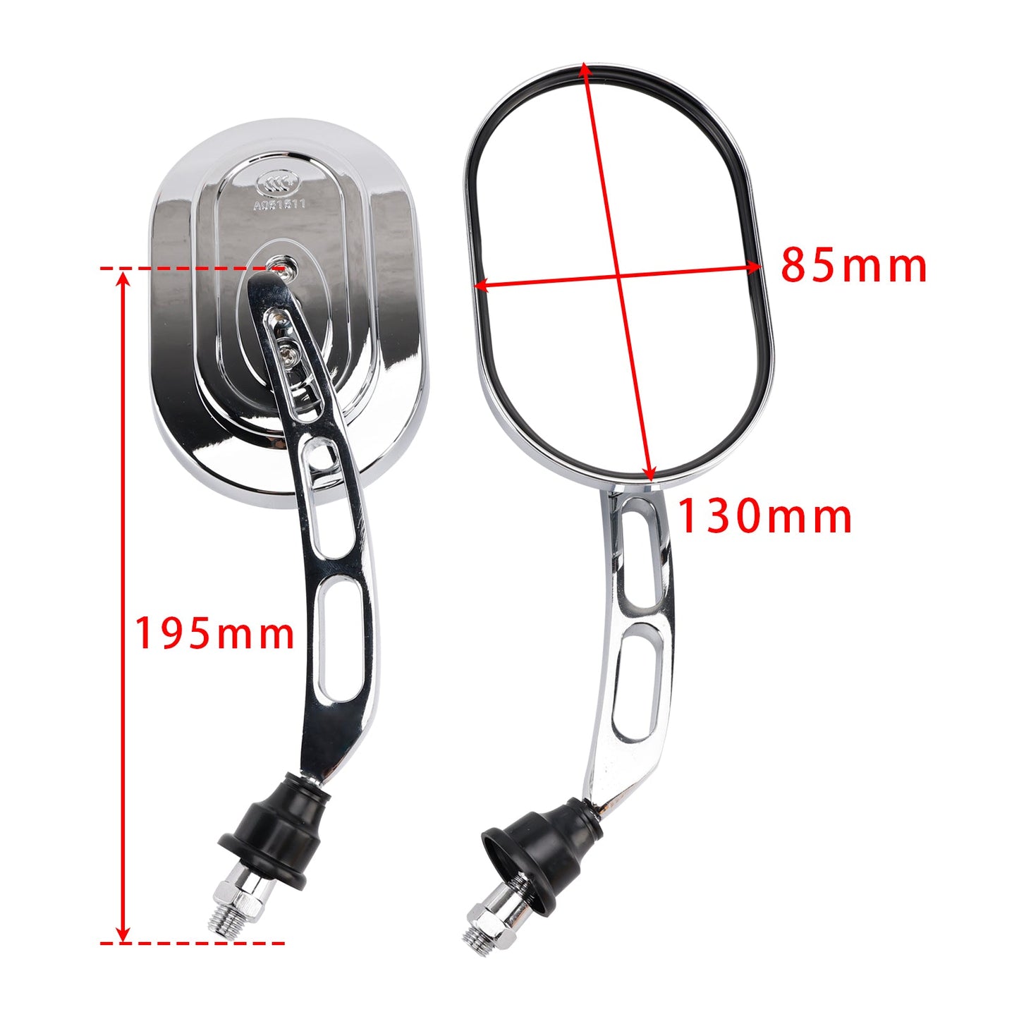 Coppia di specchietti cromati, sinistro e destro, set da 10 mm per moto chopper