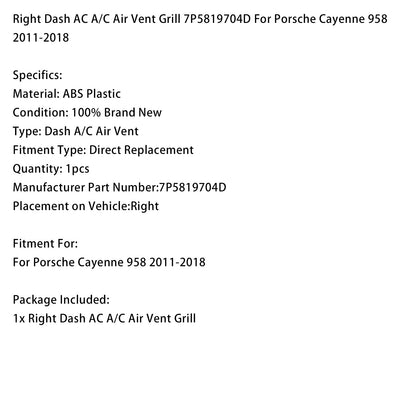 Griglia di ventilazione aria condizionata A/C destra del cruscotto Porsche Cayenne 958 2011-2018 7P5819704D