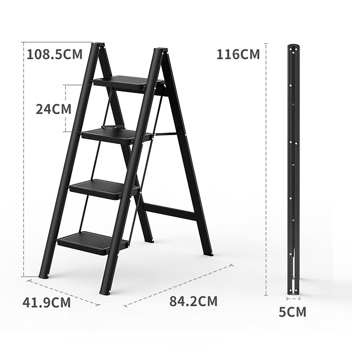 Scala a pioli, 4 livelli, pieghevole, alluminio, larga, leggera, compatta, scala