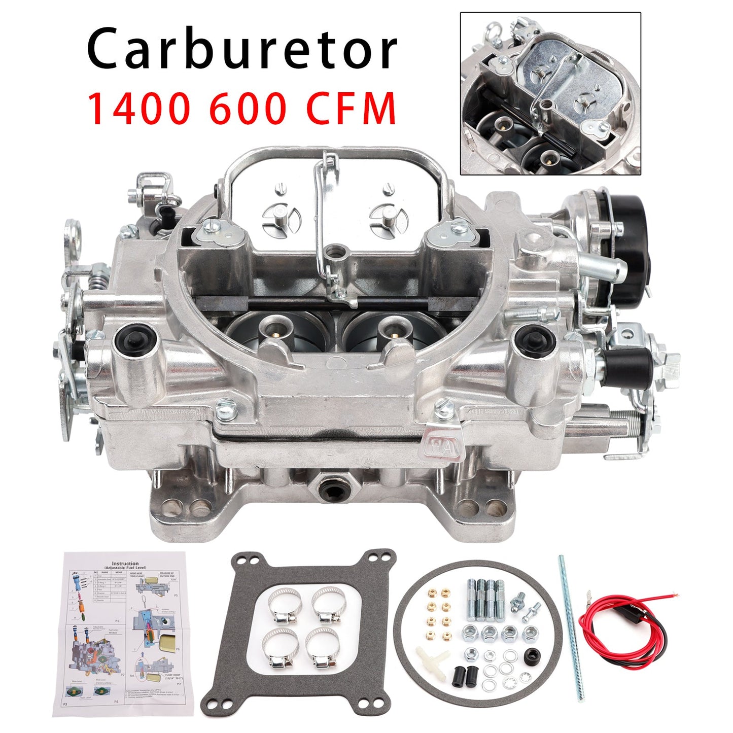 Carburatore 1400 600 CFM 4 corpi, starter elettrico, foro quadrato, valvola dell'aria a 4 corpi