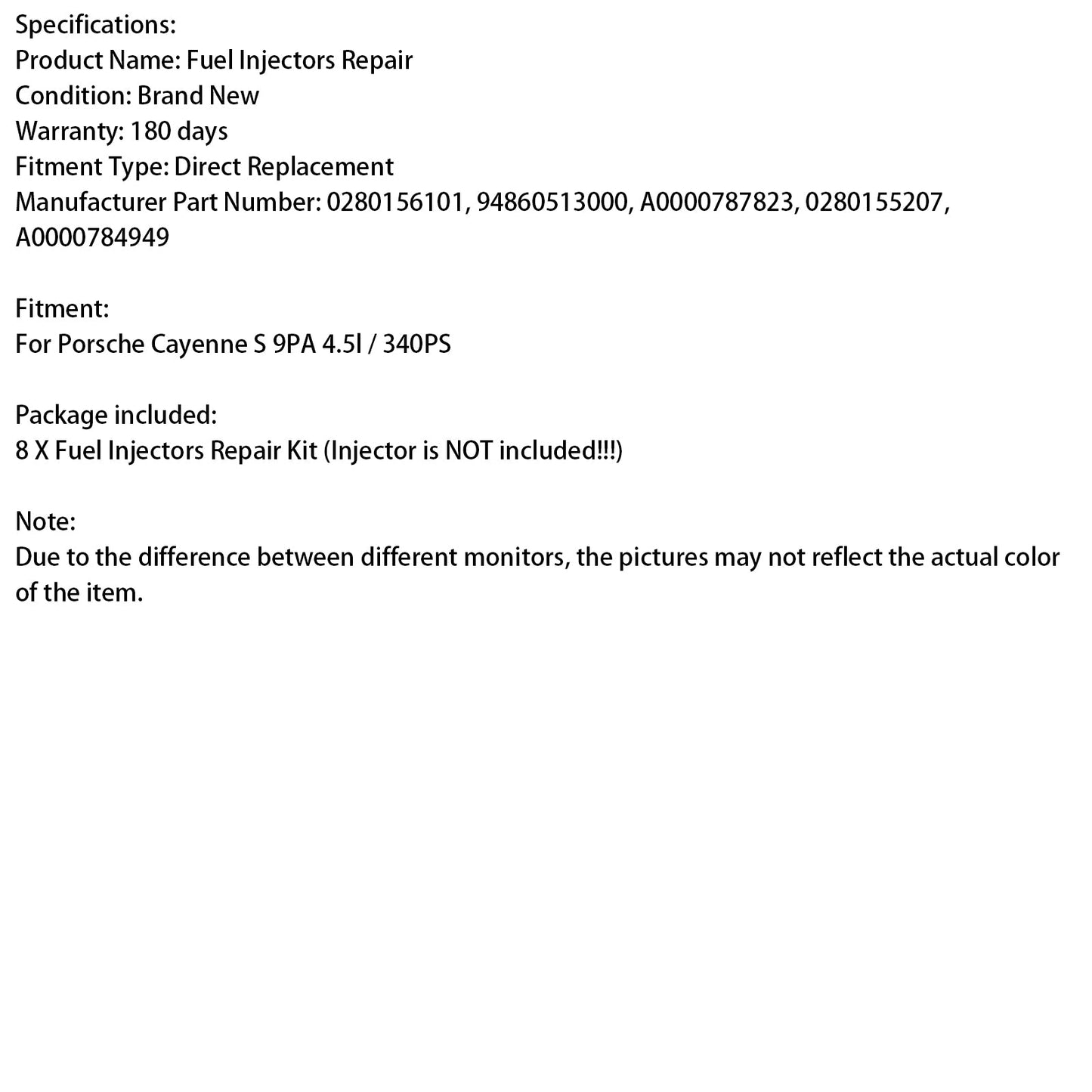 Kit di manutenzione per iniettori di carburante 8 pezzi O-ring 0280156101 adatto per Porsche Cayenne S 4.5L