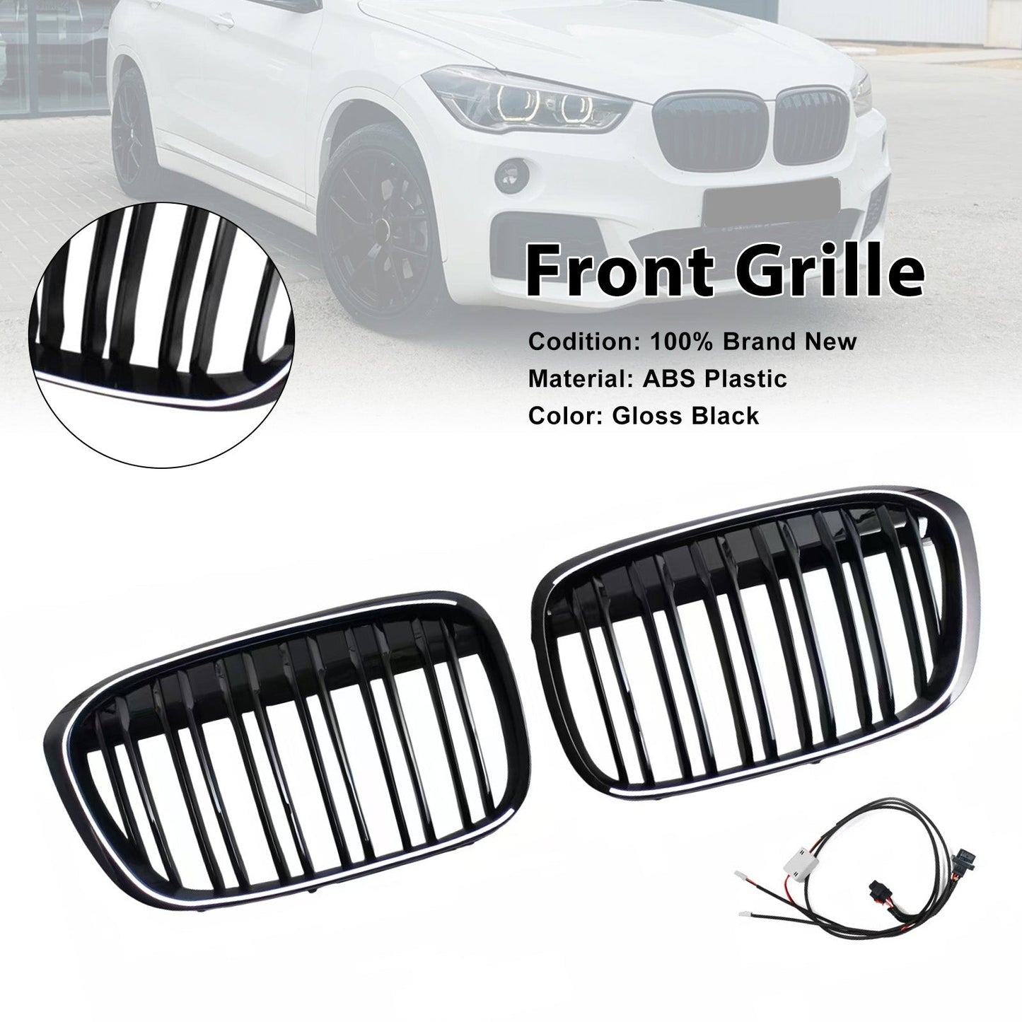 Griglia anteriore a doppio rene nera lucida per BMW X1 F48 F49 2016-2019
