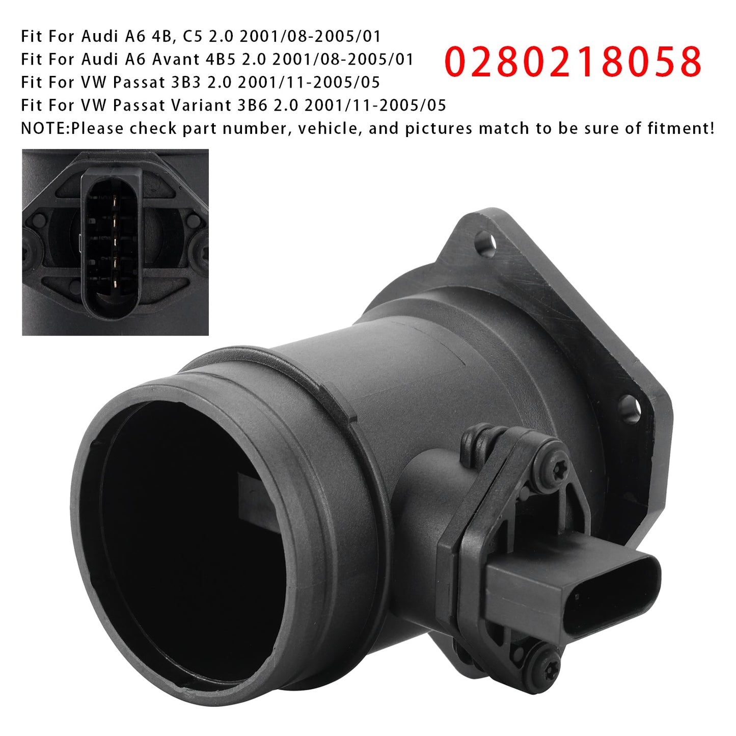 Sensore del flussometro di massa d'aria per Audi A4 B6 B7 A6 C5 VW Passat 3B 2.0L 0280218058