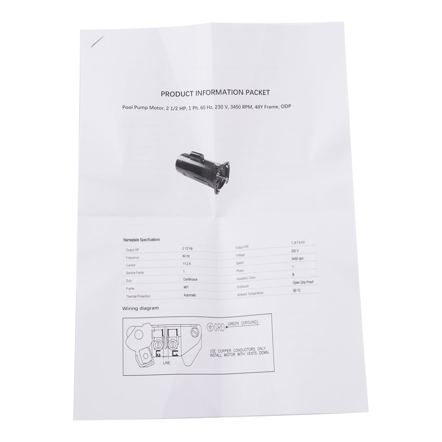 Motore per piscina USQ1252 2,5 CV 230 V flangia quadrata 48Y con kit di guarnizioni PS-200