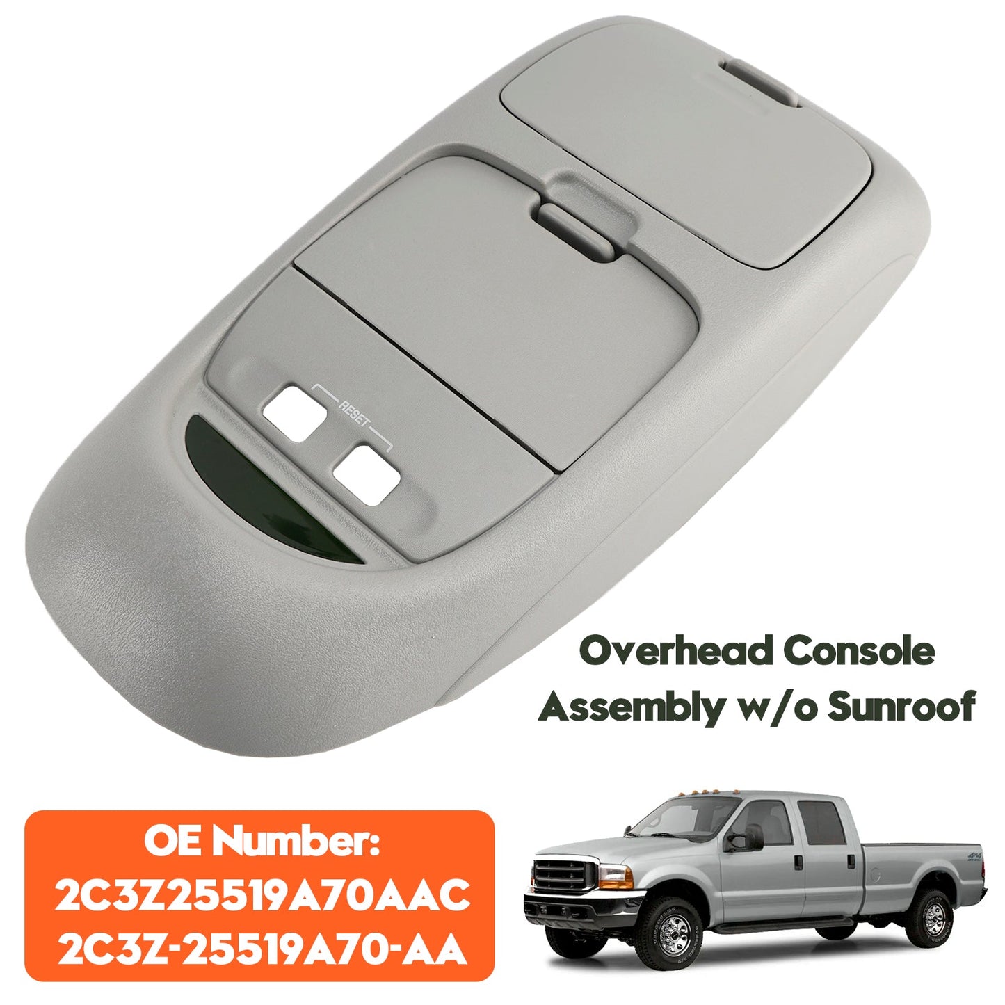 Console superiore Super Duty Ford F250 F-350 F-450 F-550 2002-2004 senza tettuccio apribile, grigia