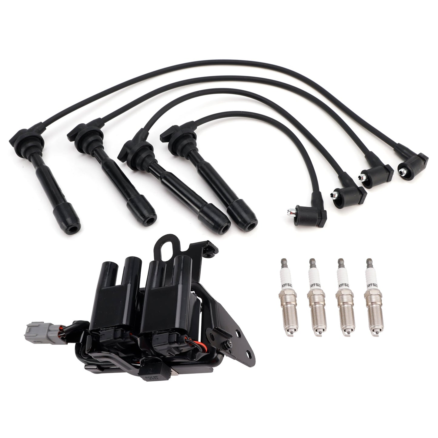 Kit bobina di accensione + 4 candele + cavi per Hyundai Elantra L4 2.0L 2003-2005, codice 5C1427.