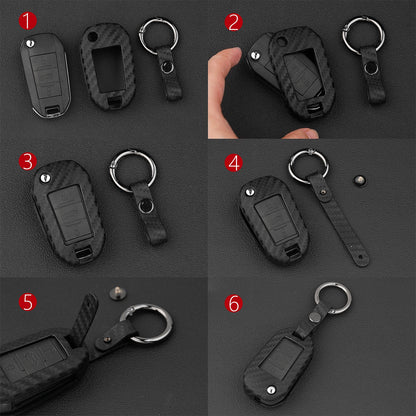 Custodia in similpelle e silicone per chiave auto Peugeot con fibbia