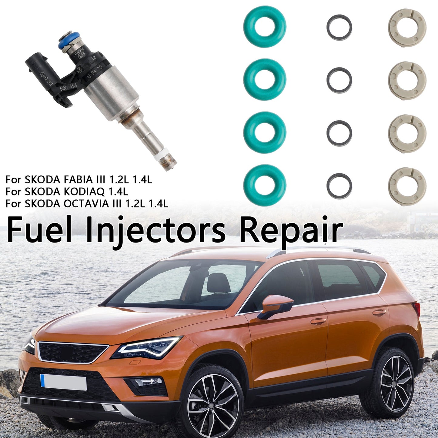 Kit di manutenzione iniettore carburante 4 pezzi O-ring 0261500354 per Audi, Skoda, 1,2 l, 1,4 l