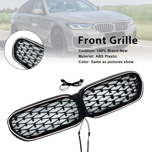 Griglia anteriore a doppio rene diamantata nera per BMW Serie 5 G30 G38 2021-2024.