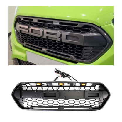 Ford Transit Custom Trail 2018-2023 con griglia del paraurti anteriore stile Raptor nero opaco a 3 LED