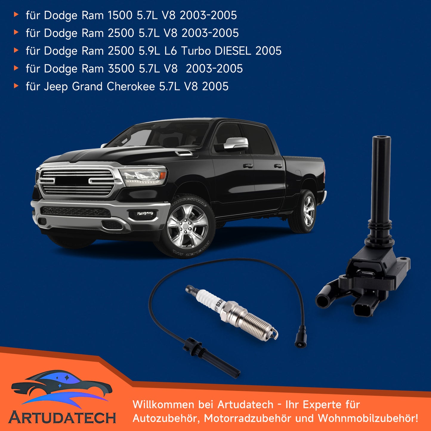 Dodge Ram 1500 2500 3500 5.7L V8 UF378 Bobina di accensione+Candela+Set cavi