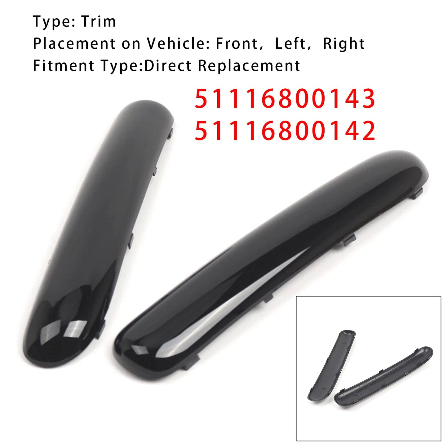 Set di modanature per paraurti anteriore Mini One Cooper R50/R52/R53 2001-2004, nero lucido