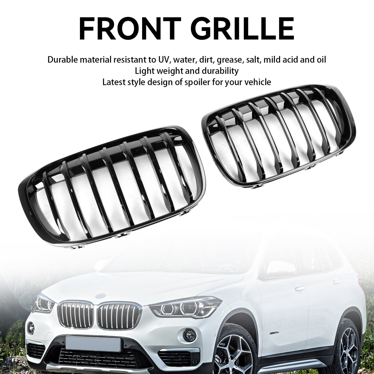 2016-2018 BMW X1 F48 F49 Griglia a rene anteriore nera lucida 2 pezzi