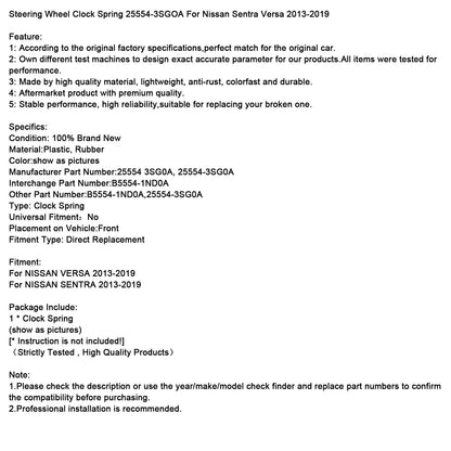 Molla di regolazione del volante Nissan Sentra Versa 2013-2019 25554-3SGOA