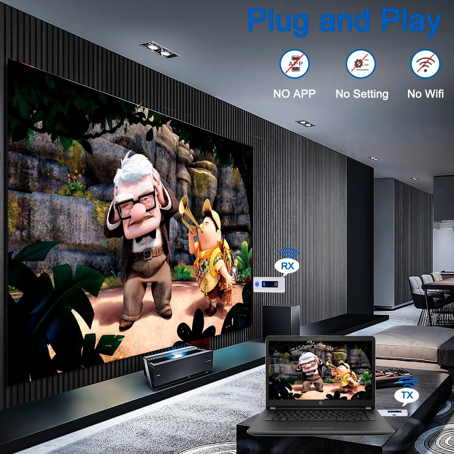 Proiettore wireless HDMI con schermo singolo HD 1080P 50M Trasmettitore e ricevitore video