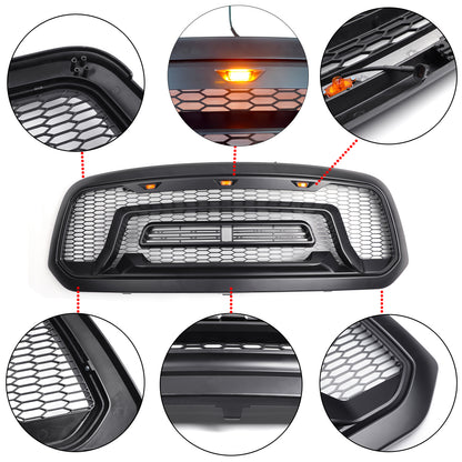 Dodge Ram 1500 | 2013-2018 | Griglia nera opaca | Lettera RAM + luci LED ambra