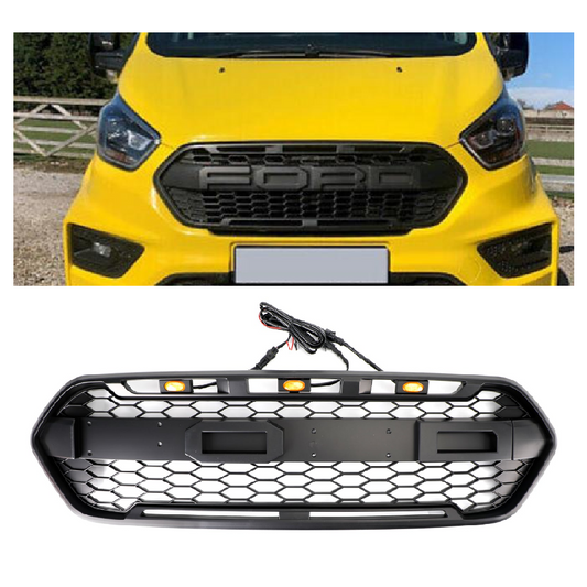 Griglia del paraurti anteriore stile Raptor con 3 LED Per Ford Transit Custom Trail 2018-2023 Nero