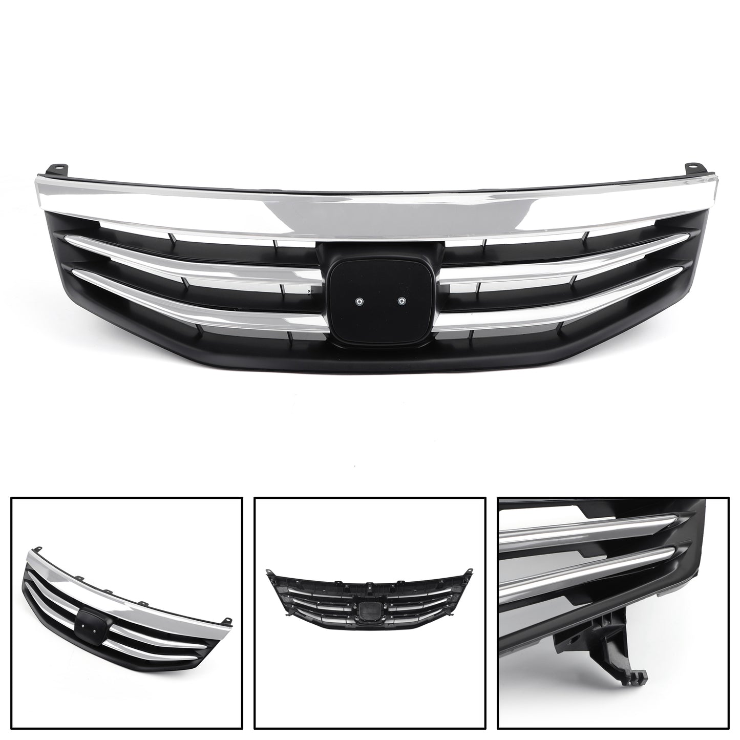 Black Chrome Front Upper Bumper Hood Grille Grill Per Honda Accord 2011-2012 4DR